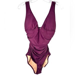 J.crew Womans ruched one piece swimsuit bathing suit purple dark pink BC140